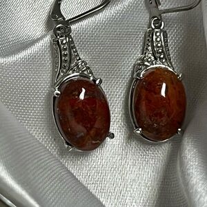 Silver and Brown Gemstone Drop Earrings
